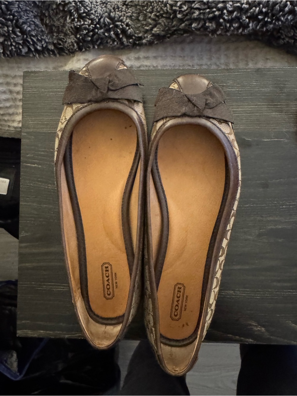 Coach Signature Canvas Ballet Flats in Brown with Suede Bow